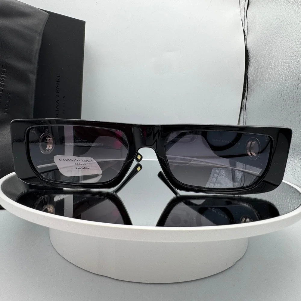 Carolina Lemke Sunglasses Rectangular CL9108-1 Black Cayo NWT Box Pouch
